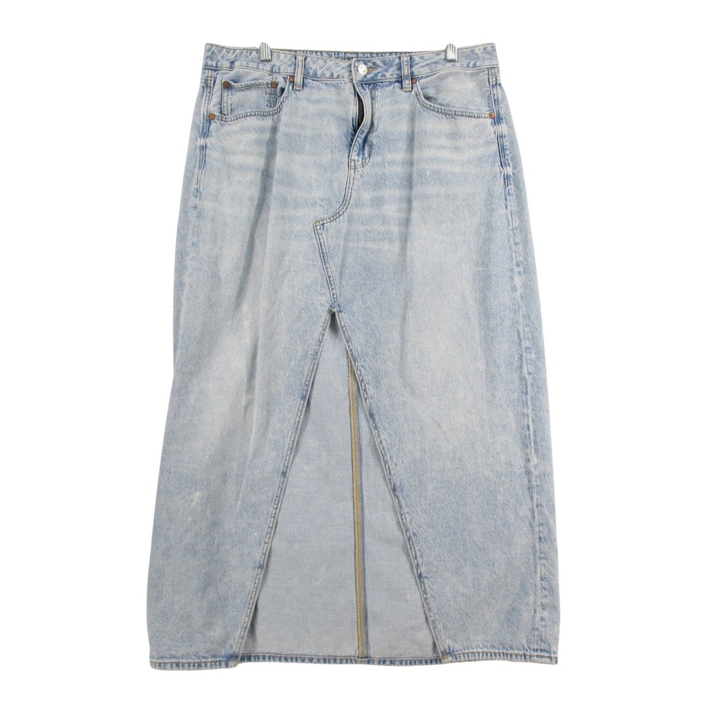 American Eagle Womens Denim Maxi Skirt Light Wash Front Slit Blue Size 12
